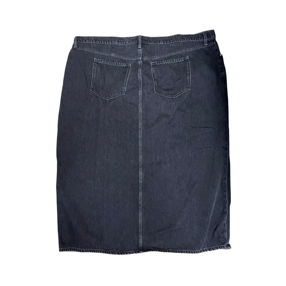 Old Navy Skirt Womens 24 Washed Black Mid-Rise Drapey Denim Column Slit‎ Raw Hem